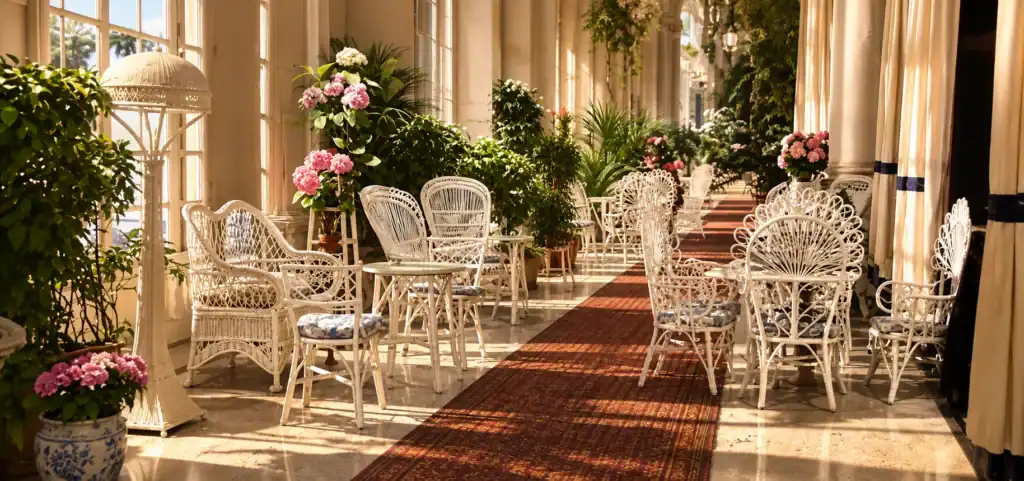 Grand Hôtel Des Bains On Lido Di Venezia: A Stellar Comeback In 2030 7 Veranda of the Grand Hôtel des Bains. AI illustration.